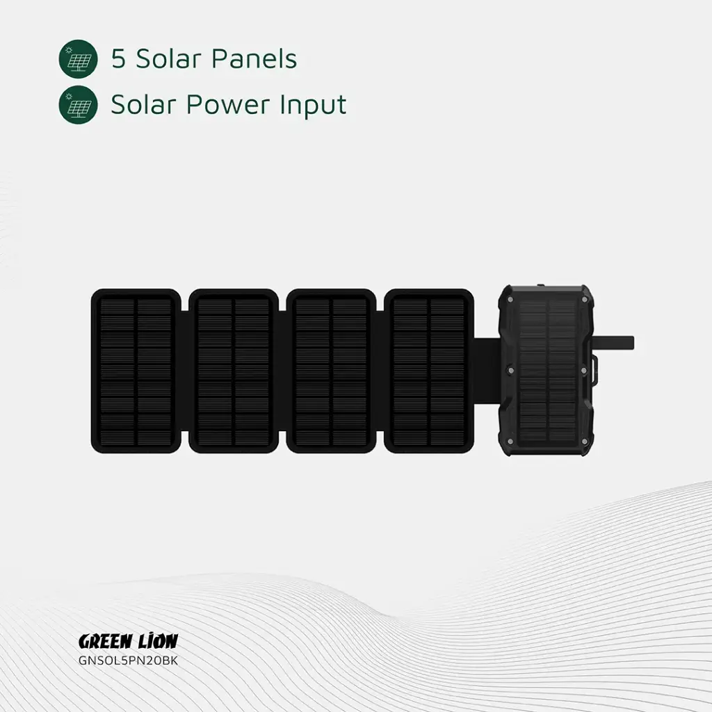 پاوربانک خورشیدی 5 پنلی 20000 میلی آمپر گرین لاین Solar 5-Panel